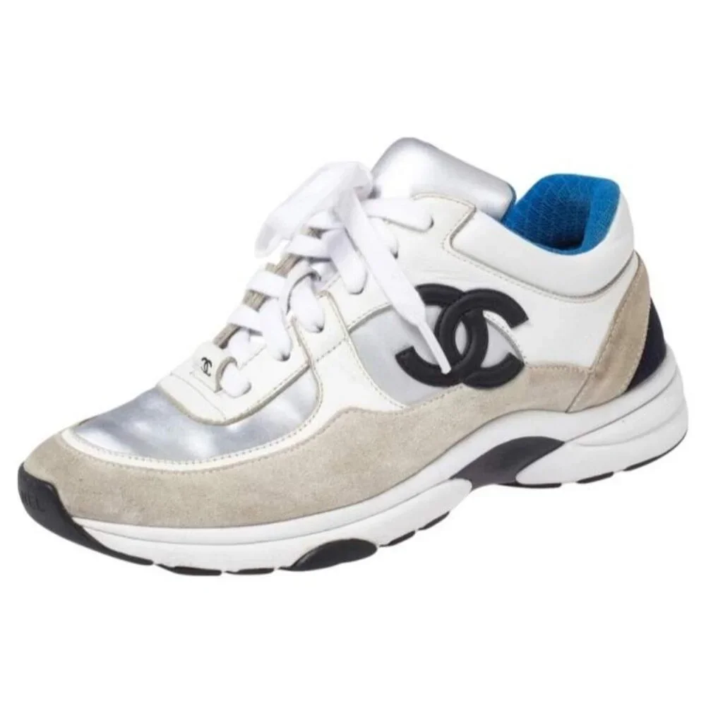 Chanel Suede Sneakers in Cream and Silver - Picture 2 of 9